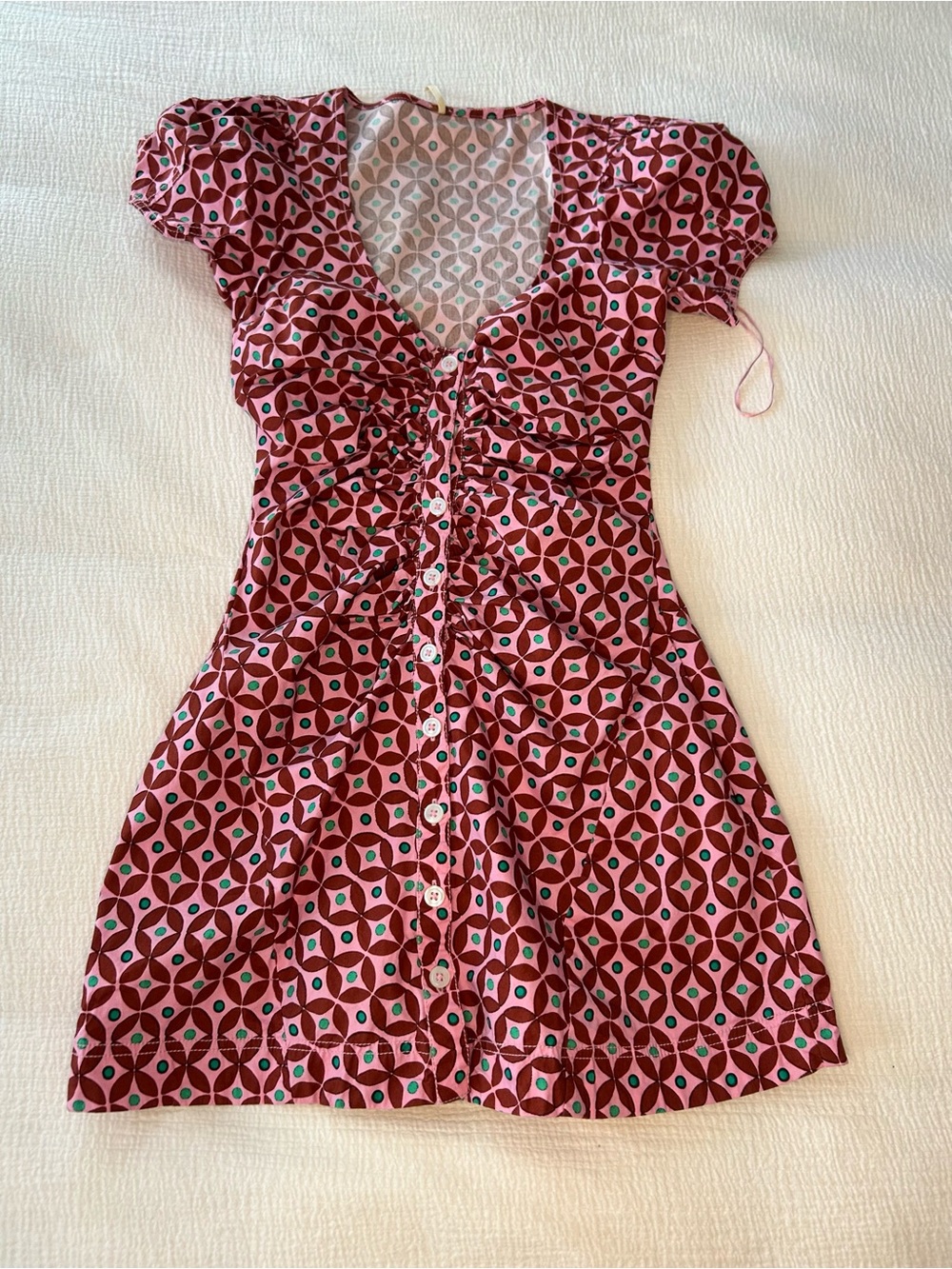 Free People Pink Geometric Button-Front Mini Dress